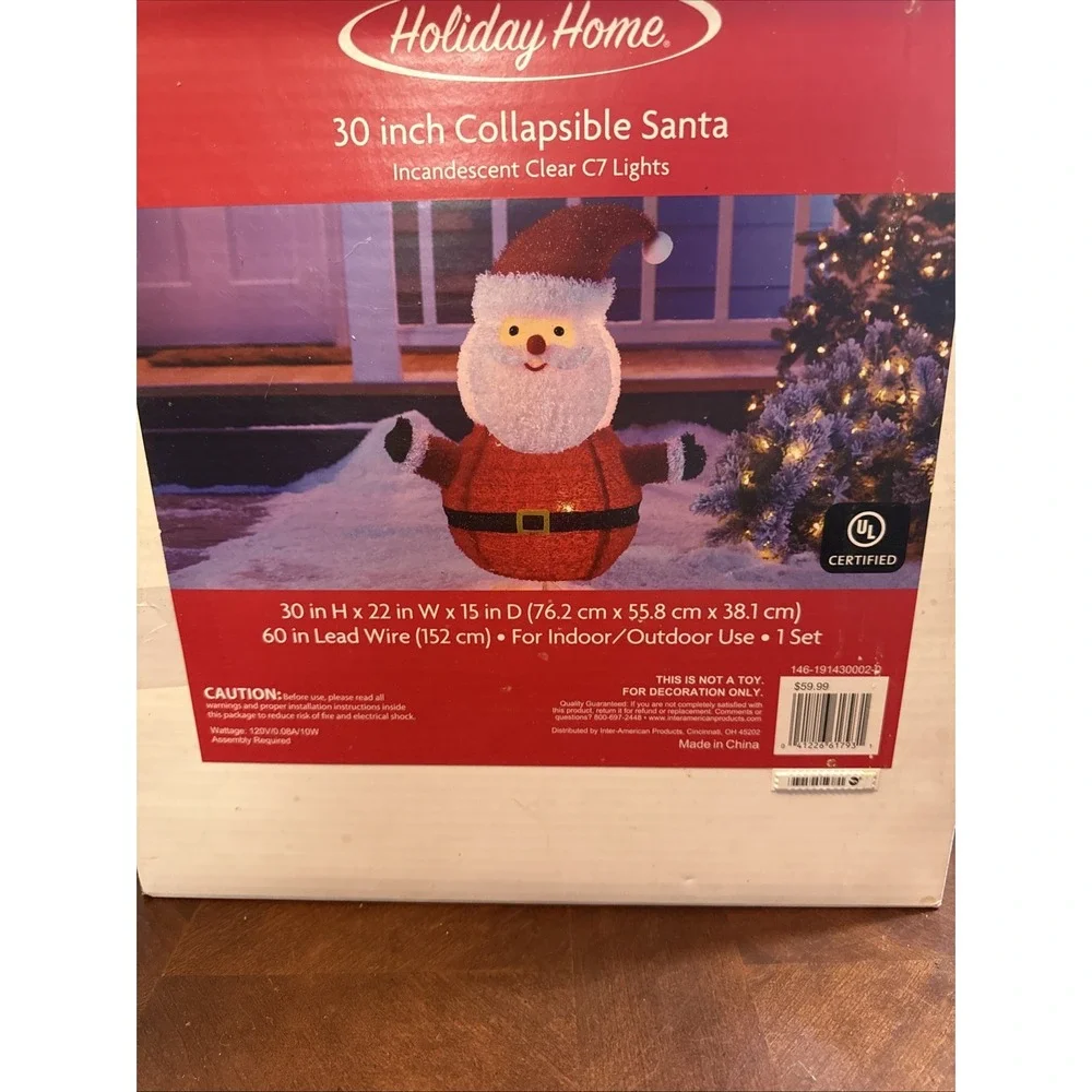 Holiday Home Lighted Christmas Santa Collapsible 30